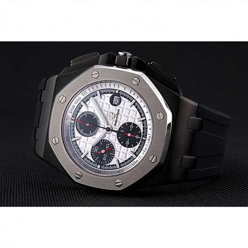 Swiss Audemars Piguet Royal Oak Offshore Chronograph White Dial Black Steel Case Black Rubber Strap 622862 Replica Watches