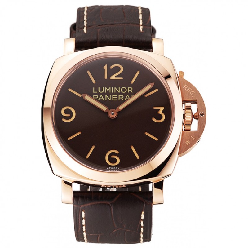 Swiss Panerai Luminor Brown Dial Rose Gold Case Brown Leather Strap 1453841 Replica Watches