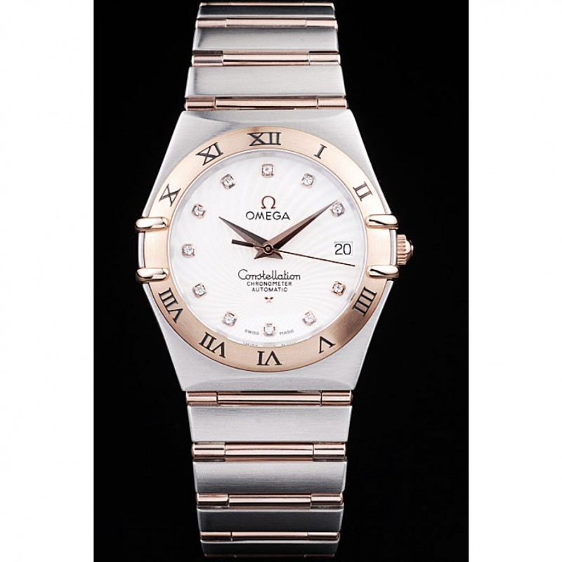 Omega Swiss Constellation Jewelry Rose Gold Case Radial Emblem White Dial Replica Watches